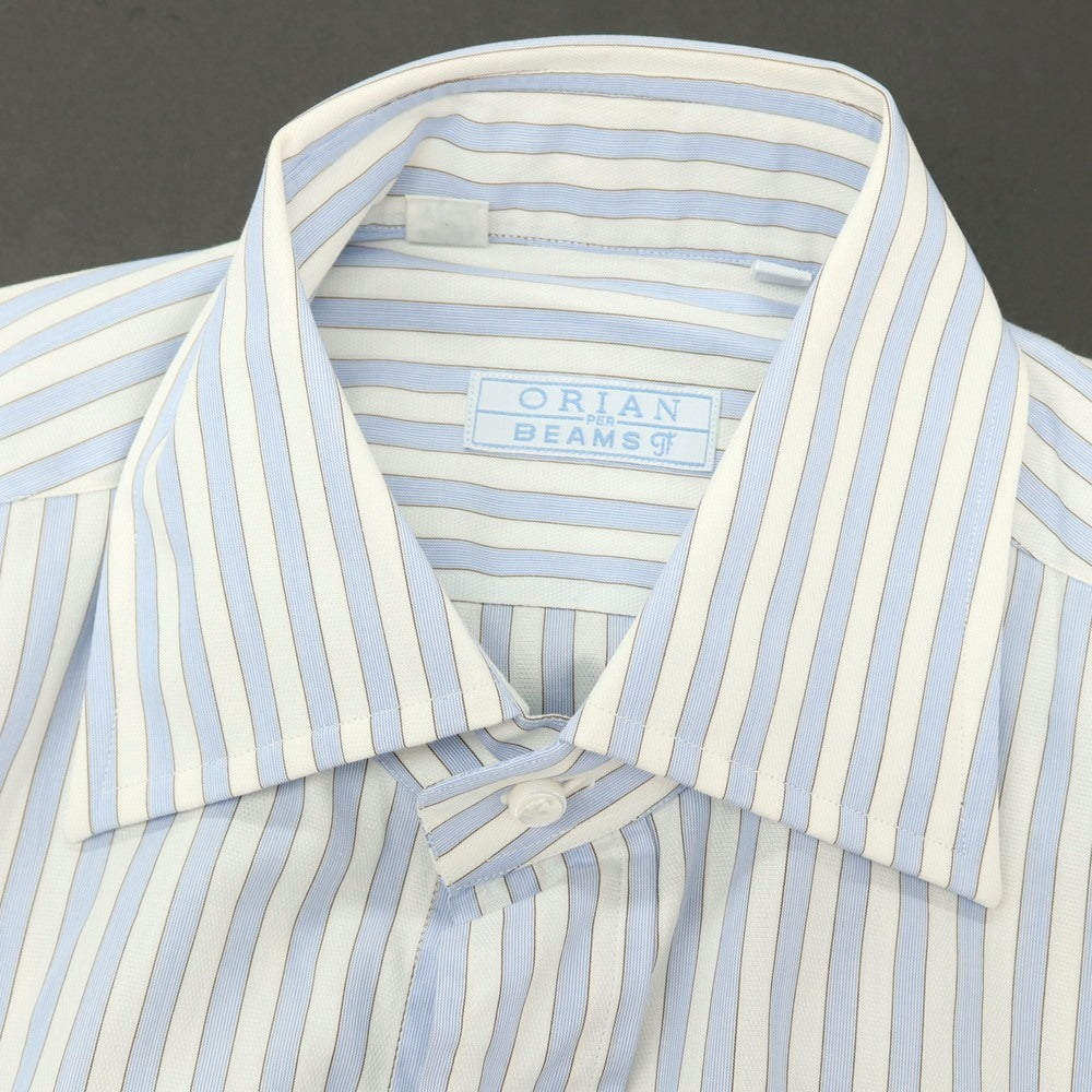 【中古】オリアン ORIAN BEAMS F別注 コットン ストライプ セミワイドカラー ドレスシャツ ライトブルーxホワイト×ブラウン【サイズ37】【 状態ランクB 】【 メンズ 】