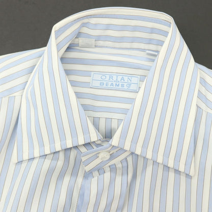 【中古】オリアン ORIAN BEAMS F別注 コットン ストライプ セミワイドカラー ドレスシャツ ライトブルーxホワイト×ブラウン【サイズ37】【 状態ランクB 】【 メンズ 】