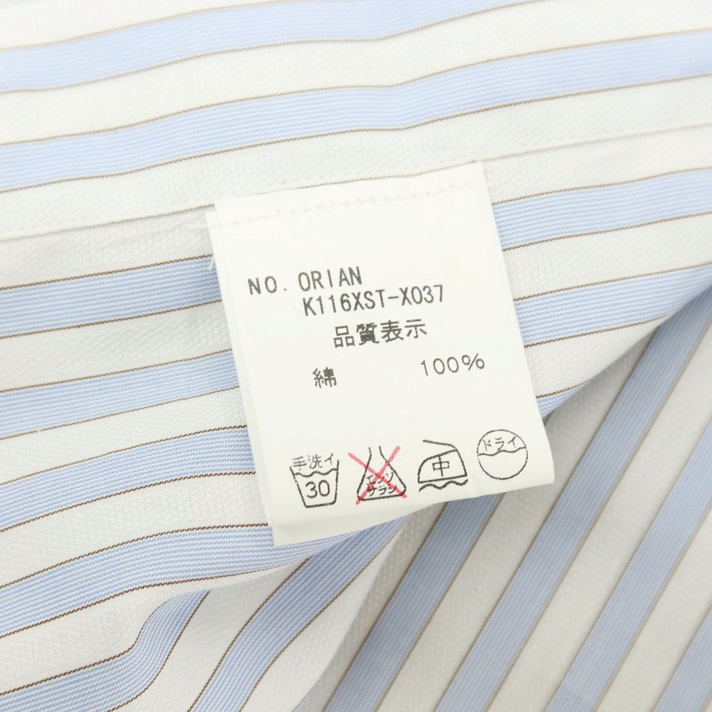 【中古】オリアン ORIAN BEAMS F別注 コットン ストライプ セミワイドカラー ドレスシャツ ライトブルーxホワイト×ブラウン【サイズ37】【 状態ランクB 】【 メンズ 】
