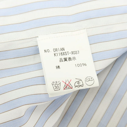 【中古】オリアン ORIAN BEAMS F別注 コットン ストライプ セミワイドカラー ドレスシャツ ライトブルーxホワイト×ブラウン【サイズ37】【 状態ランクB 】【 メンズ 】