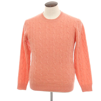 【中古】グリーンレーベルリラクシング green label relaxing カシミヤ ケーブル編み クルーネック プルオーバーニット アプリコットピンク【サイズL】【 状態ランクC 】【 メンズ 】