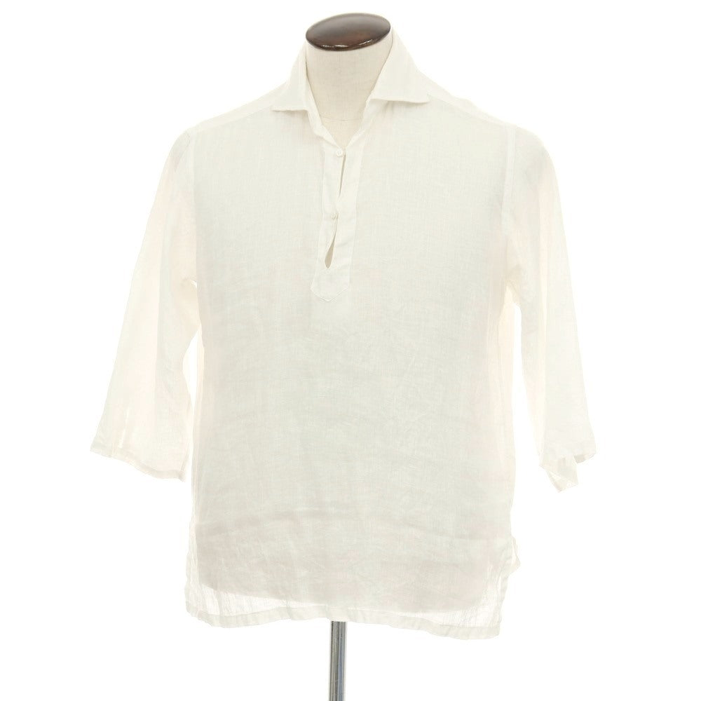 【中古】バーニーズニューヨーク BARNEYS NEWYORK リネン 七分袖 カプリシャツ ホワイト【サイズL】【 状態ランクC 】【 メンズ 】