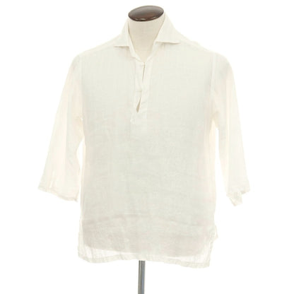 【中古】バーニーズニューヨーク BARNEYS NEWYORK リネン 七分袖 カプリシャツ ホワイト【サイズL】【 状態ランクC 】【 メンズ 】