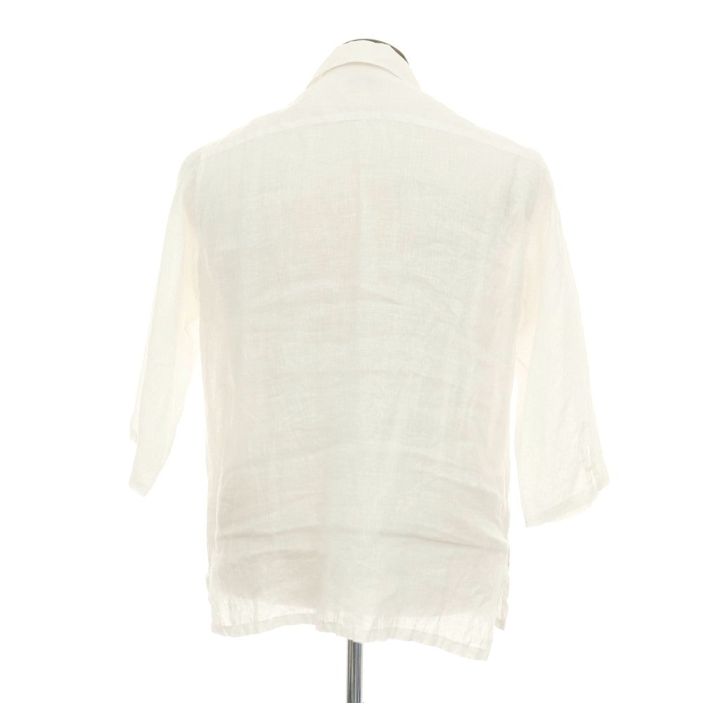 【中古】バーニーズニューヨーク BARNEYS NEWYORK リネン 七分袖 カプリシャツ ホワイト【サイズL】【 状態ランクC 】【 メンズ 】