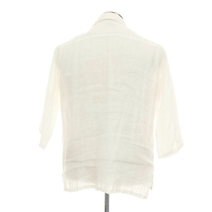 【中古】バーニーズニューヨーク BARNEYS NEWYORK リネン 七分袖 カプリシャツ ホワイト【サイズL】【 状態ランクC 】【 メンズ 】