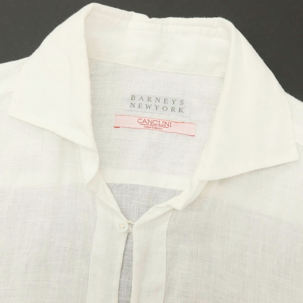 【中古】バーニーズニューヨーク BARNEYS NEWYORK リネン 七分袖 カプリシャツ ホワイト【サイズL】【 状態ランクC 】【 メンズ 】