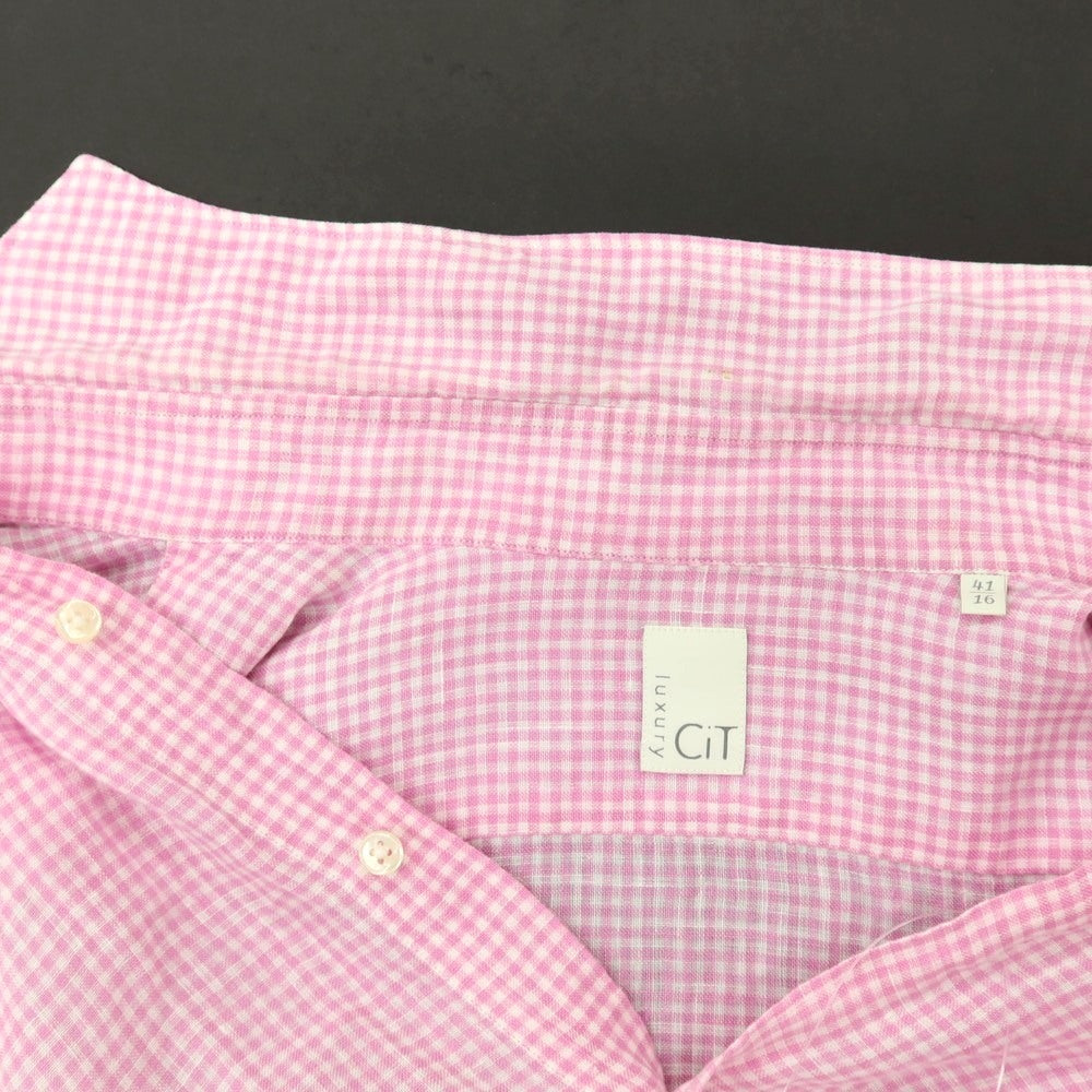 【中古】チット CIT LUXURY リネン ギンガムチェック ホリゾンタルカラー カジュアルシャツ ピンクxホワイト【サイズ41】【 状態ランクC 】【 メンズ 】