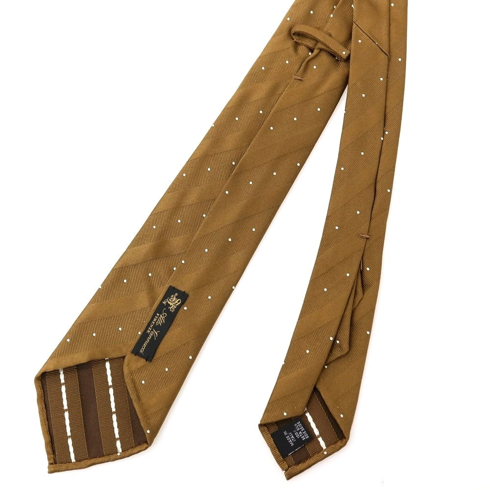 【新品】アットヴァンヌッチ Atto Vannucci シルク セッテピエゲ シャドウストライプドット柄ネクタイ ブラウンカーキ系【 状態ランクN 】【 メンズ 】