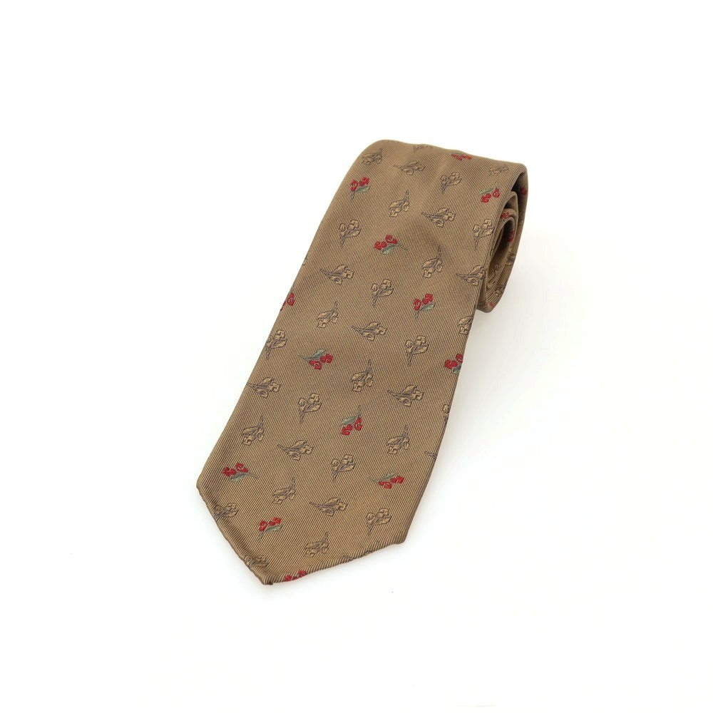 【新品】アットヴァンヌッチ Atto Vannucci シルク セッテピエゲ 花柄ネクタイ ブラウンカーキ系xレッド【 状態ランクN 】【 メンズ 】