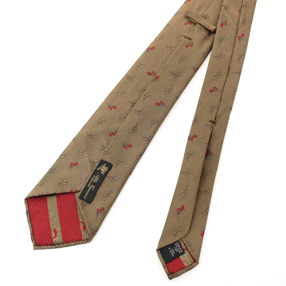 【新品】アットヴァンヌッチ Atto Vannucci シルク セッテピエゲ 花柄ネクタイ ブラウンカーキ系xレッド【 状態ランクN 】【 メンズ 】