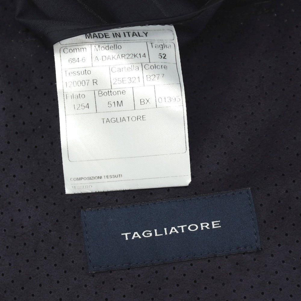 【中古】タリアトーレ TAGLIATORE SUPER100’S ウール ストライプ 2つボタンスーツ セットアップ ネイビー【サイズ52】【 状態ランクC 】【 メンズ 】