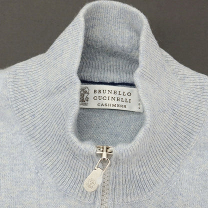 【中古】ブルネロクチネリ Brunello Cucinelli カシミヤ スタンドカラー ダブルジップ カーディガン ライトブルー【サイズ46】【 状態ランクC 】【 メンズ 】