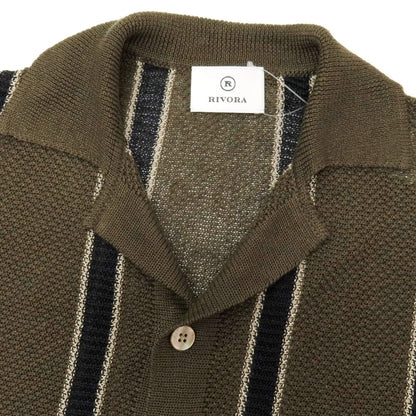 【中古】リヴォラ RIVORA リネン ストライプ 半袖 ニットシャツカーディガン ブラウン系xネイビー【サイズL】【 状態ランクB 】【 メンズ 】
