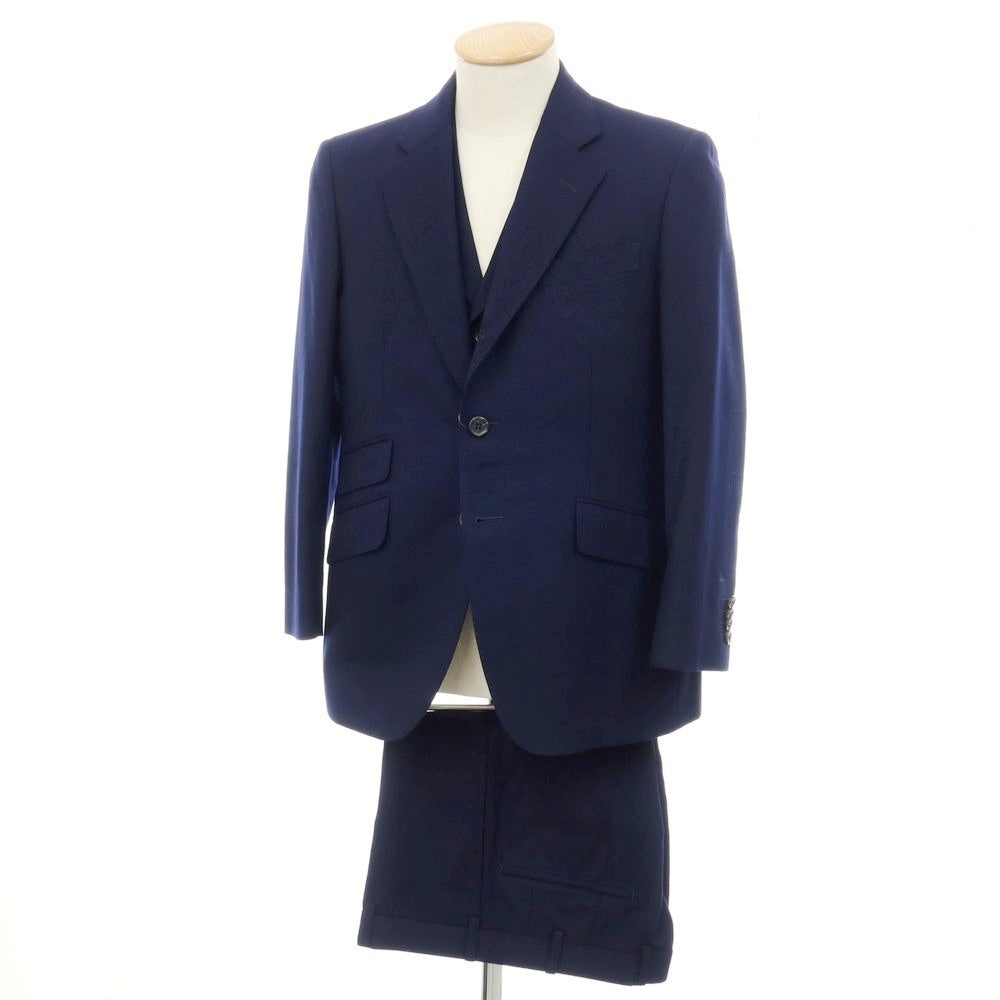 【中古】ハンキュウ hankyu スリーピース ツイルウール 3つボタンスーツ ネイビー【サイズ表記なし（S位）】【 状態ランクB 】【 メンズ 】