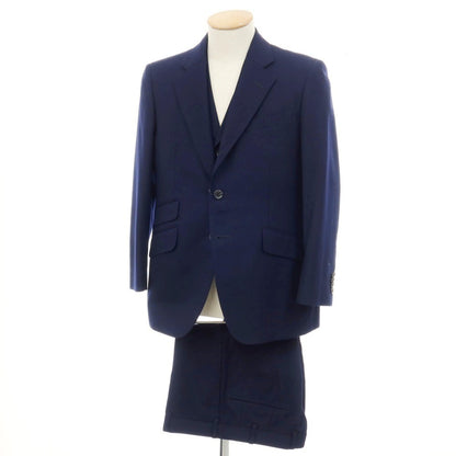 【中古】ハンキュウ hankyu スリーピース ツイルウール 3つボタンスーツ ネイビー【サイズ表記なし（S位）】【 状態ランクB 】【 メンズ 】