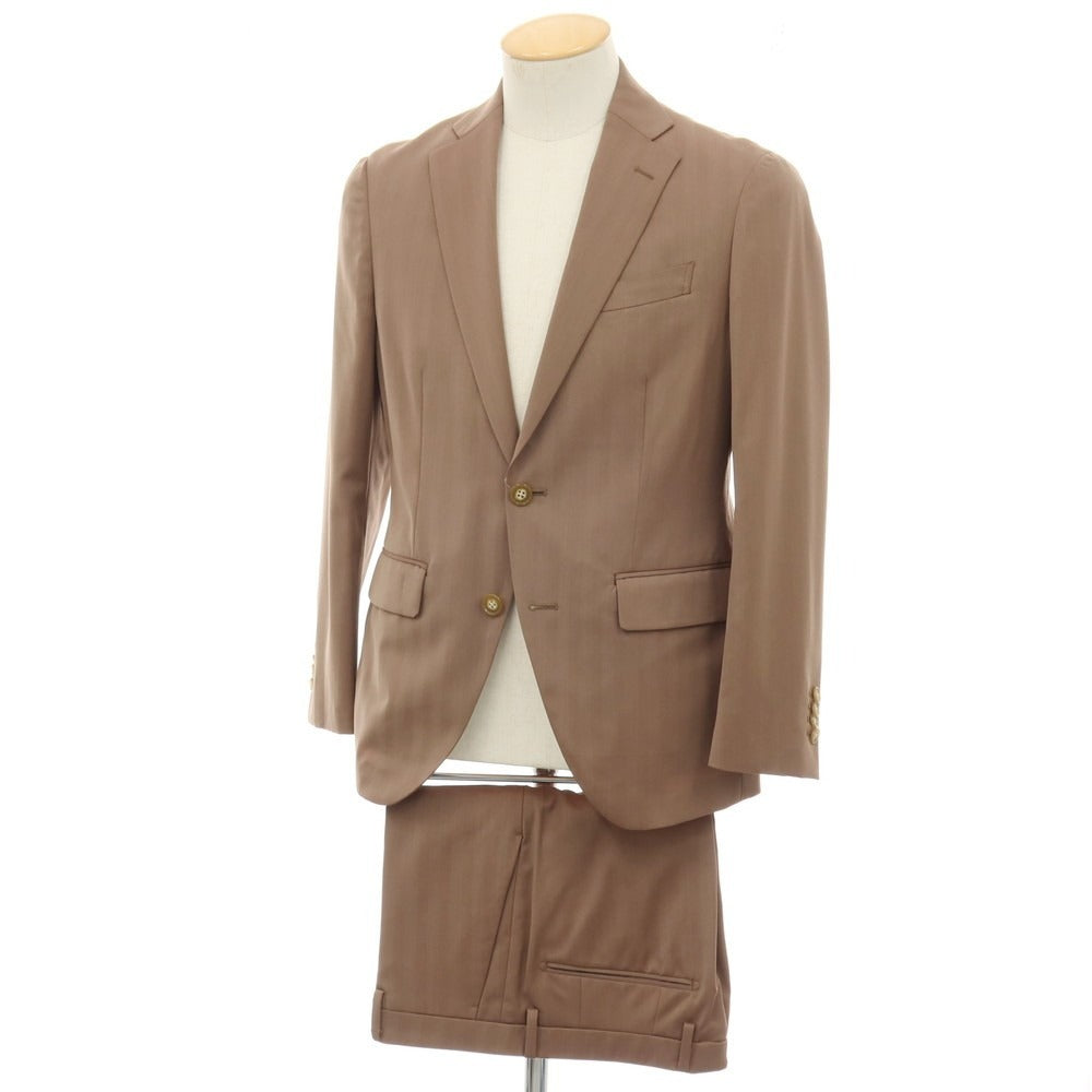 【中古】スーツカンパニー THE SUIT COMPANY ウールポリエステル ヘリンボーン 2つボタンスーツ ブラウン系【サイズ160cm Drop6】【 状態ランクB 】【 メンズ 】