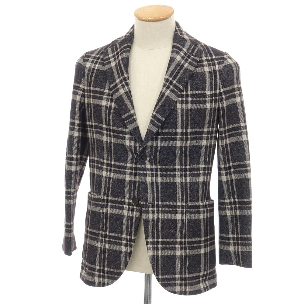 【中古】チルコロ1901 CIRCOLO 1901 コットンポリウレタン ジャージー チェック プリント 2B カジュアルジャケット ダークグレーxホワイト【サイズ42】【 状態ランクB 】【 メンズ 】