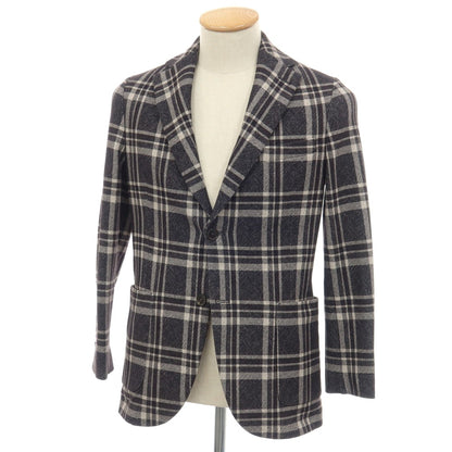 【中古】チルコロ1901 CIRCOLO 1901 コットンポリウレタン ジャージー チェック プリント 2B カジュアルジャケット ダークグレーxホワイト【サイズ42】【 状態ランクB 】【 メンズ 】