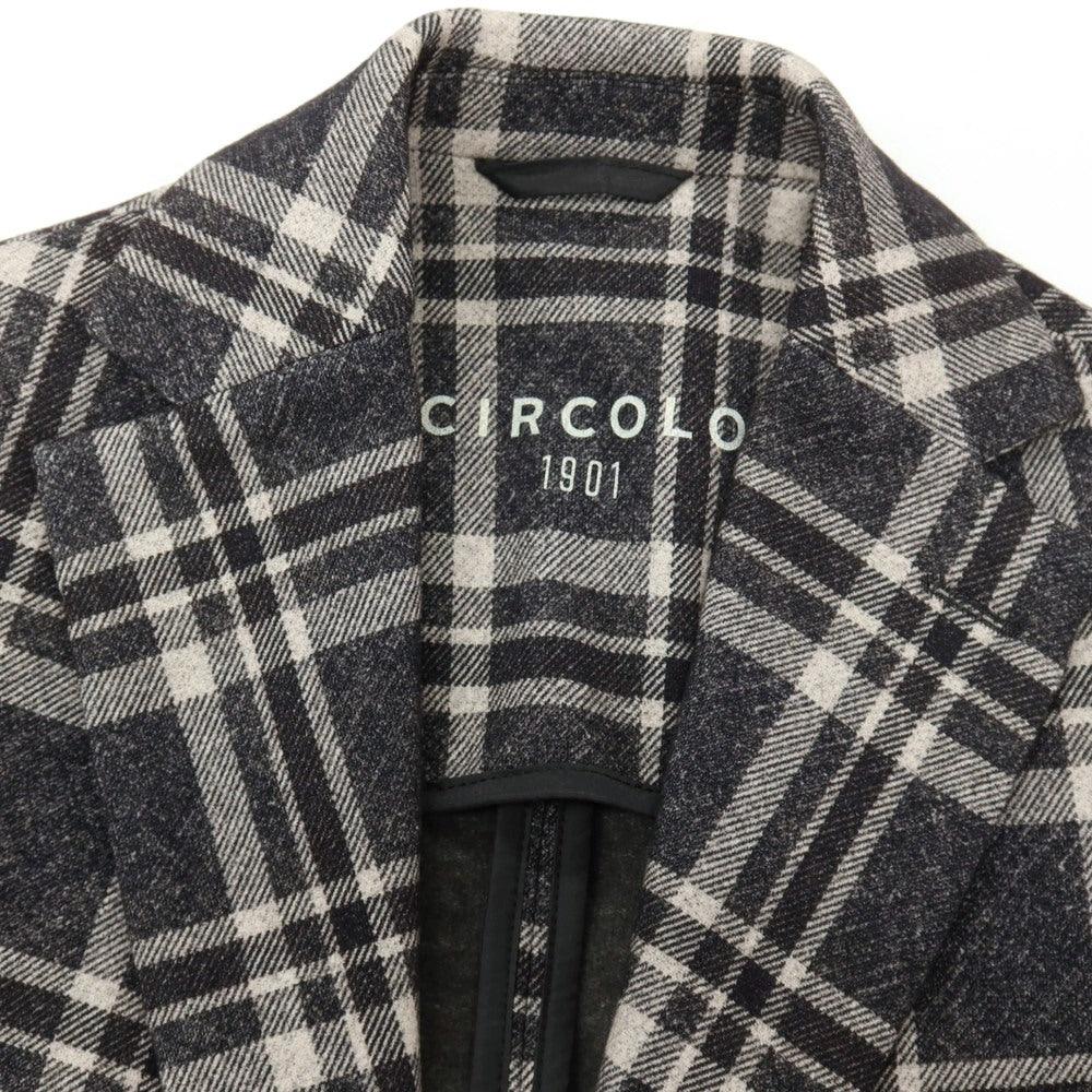 【中古】チルコロ1901 CIRCOLO 1901 コットンポリウレタン ジャージー チェック プリント 2B カジュアルジャケット ダークグレーxホワイト【サイズ42】【 状態ランクB 】【 メンズ 】