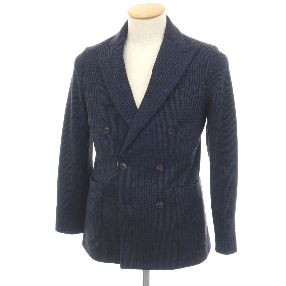 【中古】チルコロ1901 CIRCOLO 1901 コットンウール ジャージー グレンチェック ダブル6B カジュアルジャケット ネイビーxブラック【サイズ42】【 状態ランクB 】【 メンズ 】