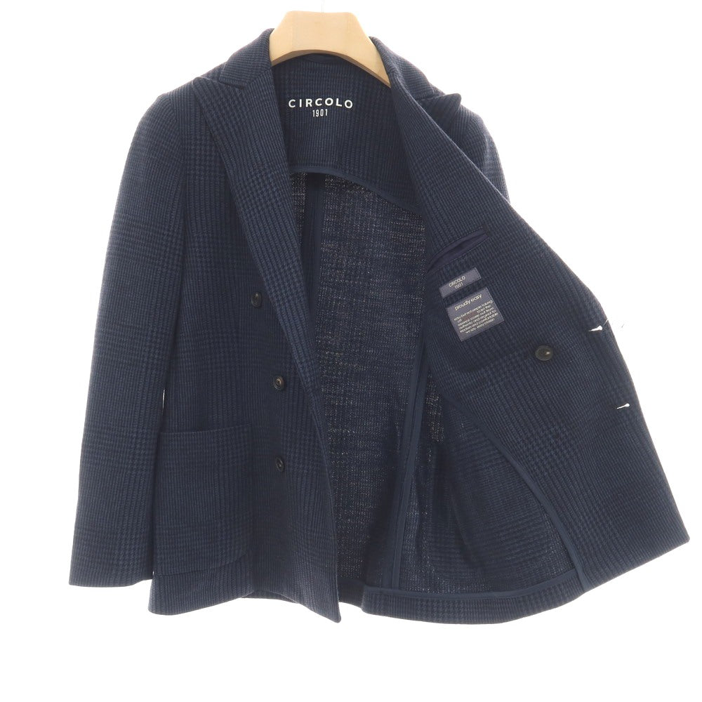 【中古】チルコロ1901 CIRCOLO 1901 コットンウール ジャージー グレンチェック ダブル6B カジュアルジャケット ネイビーxブラック【サイズ42】【 状態ランクB 】【 メンズ 】