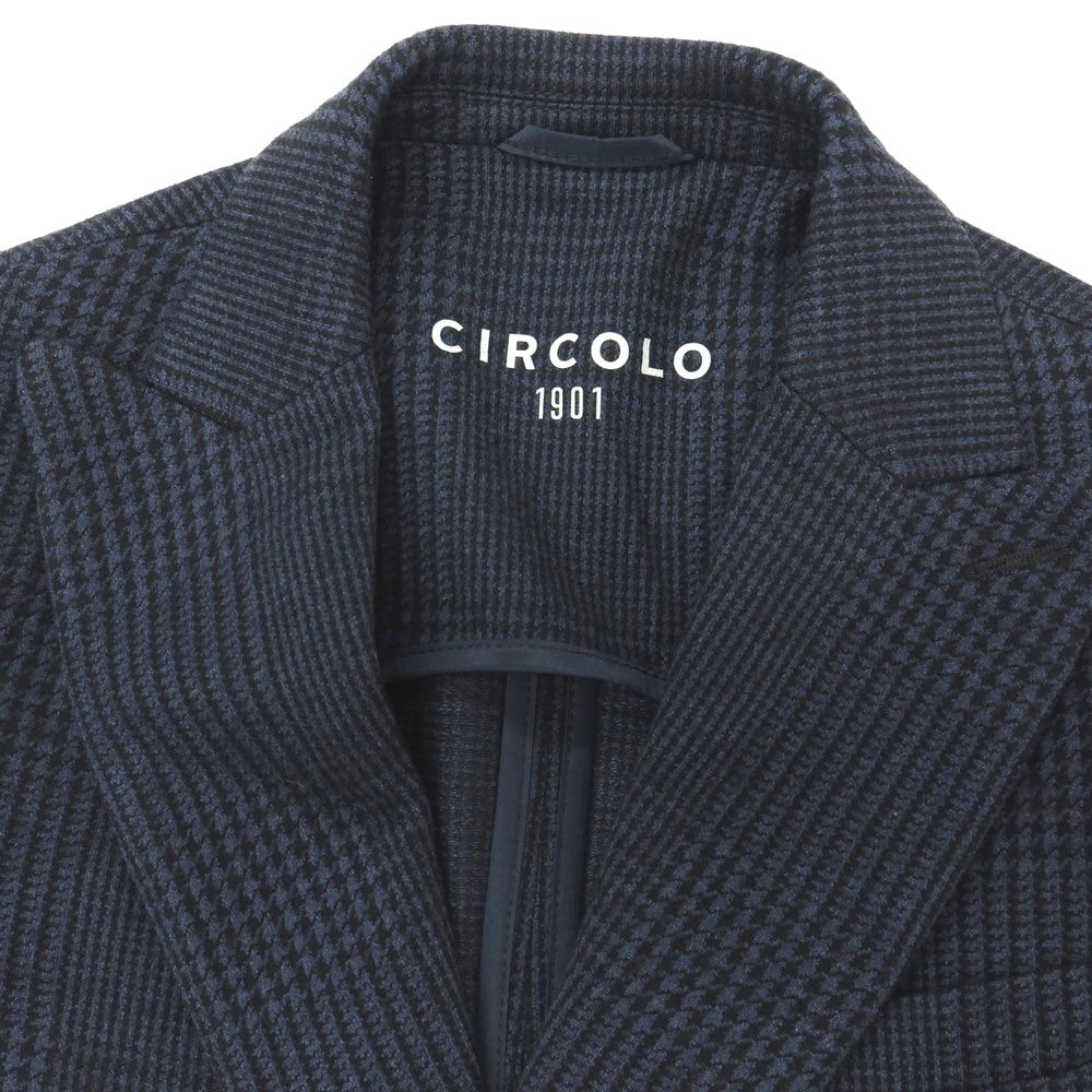 【中古】チルコロ1901 CIRCOLO 1901 コットンウール ジャージー グレンチェック ダブル6B カジュアルジャケット ネイビーxブラック【サイズ42】【 状態ランクB 】【 メンズ 】
