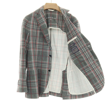 【中古】チルコロ1901 CIRCOLO 1901 コットン ジャージー チェック柄プリント 2B カジュアルジャケット グレーxレッド【サイズ44】【 状態ランクB 】【 メンズ 】