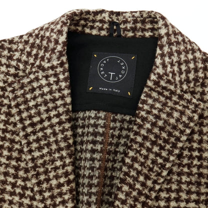 【中古】ティージャケット T-JACKET アクリルポリエステルウール ジャージー ハウンドトゥース 2B カジュアルジャケット ブラウンxベージュ【サイズXS】【 状態ランクB 】【 メンズ 】