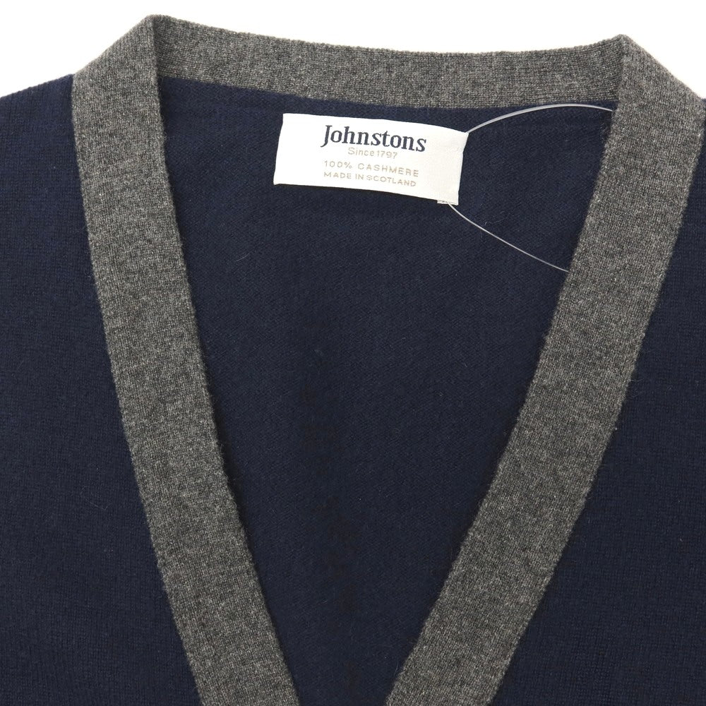 【中古】ジョンストンズ JOHNSTONS カシミヤ ニット カーディガン ネイビーxグレー【サイズ38（97cm）】【 状態ランクB 】【 メンズ 】