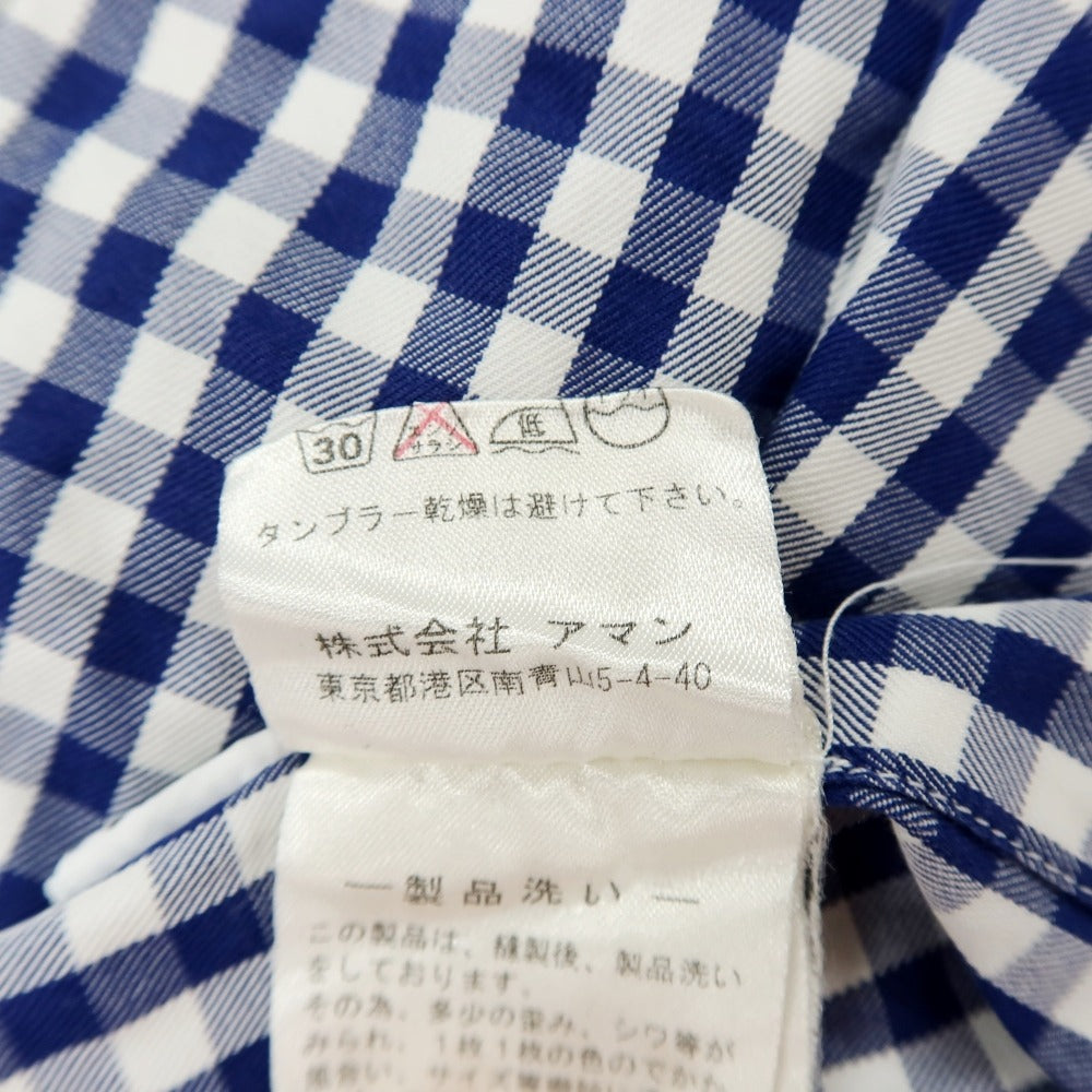 【中古】フィナモレ Finamore コットン ギンガムチェック ホリゾンタルカラー カジュアルシャツ ネイビーxホワイト【サイズ40】【 状態ランクC 】【 メンズ 】