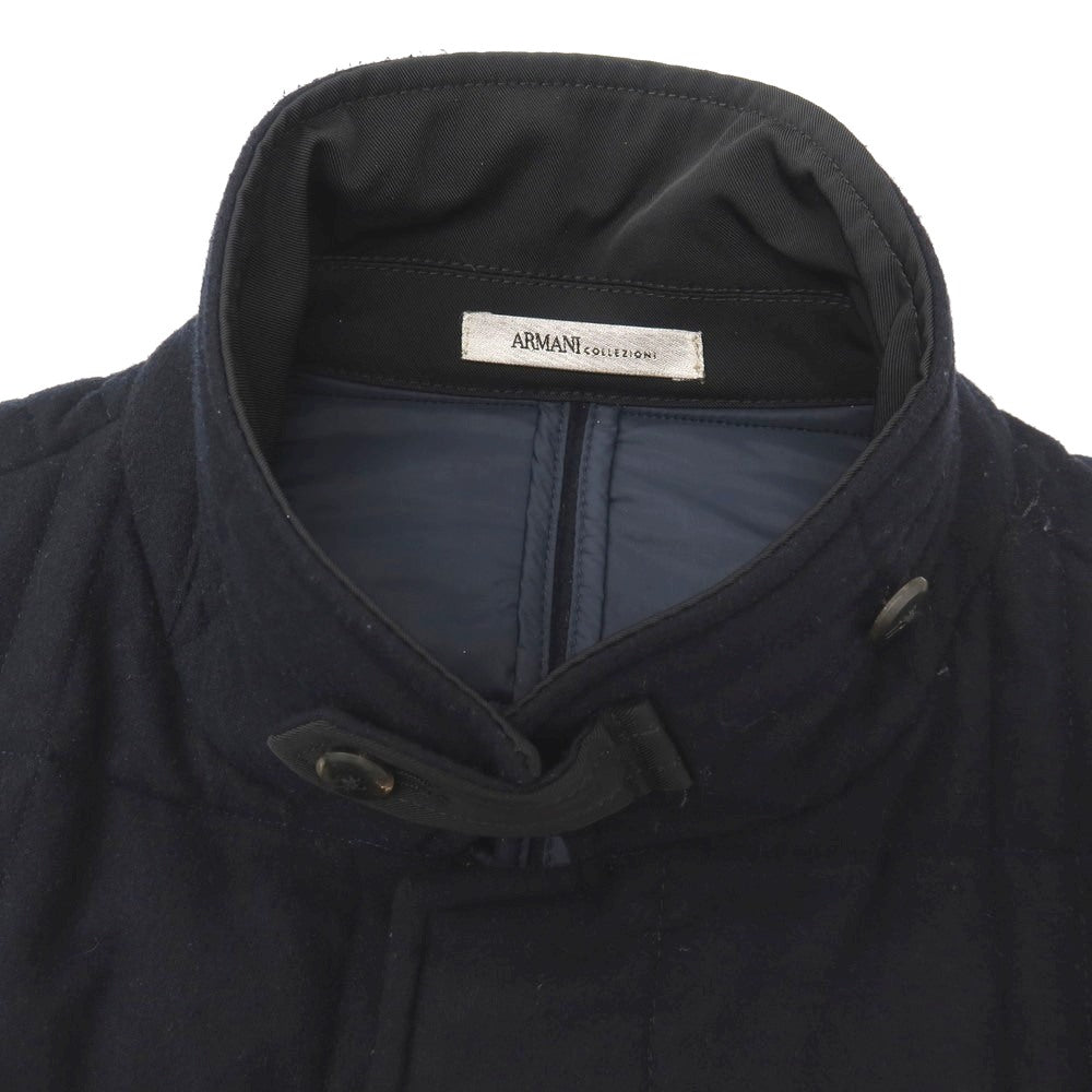 【中古】アルマーニ コレッツォーニ ARMANI COLLEZIONI ウール混 襟異素材切替 中綿キルティング カジュアルジャケット ネイビー【サイズ50】【 状態ランクC 】【 メンズ 】