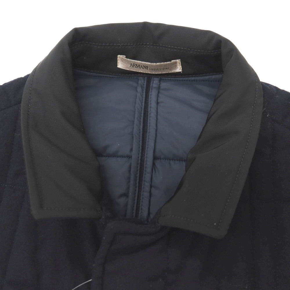 【中古】アルマーニ コレッツォーニ ARMANI COLLEZIONI ウール混 襟異素材切替 中綿キルティング カジュアルジャケット ネイビー【サイズ50】【 状態ランクC 】【 メンズ 】