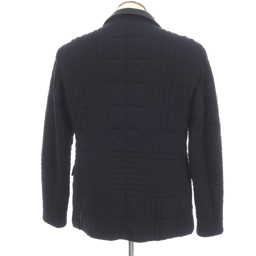 【中古】アルマーニ コレッツォーニ ARMANI COLLEZIONI ウール混 襟異素材切替 中綿キルティング カジュアルジャケット ネイビー【サイズ50】【 状態ランクC 】【 メンズ 】