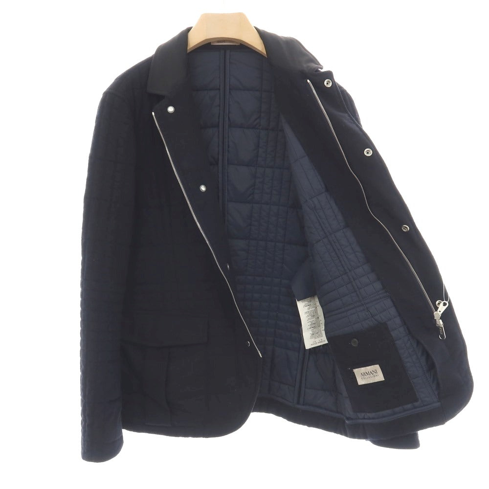 【中古】アルマーニ コレッツォーニ ARMANI COLLEZIONI ウール混 襟異素材切替 中綿キルティング カジュアルジャケット ネイビー【サイズ50】【 状態ランクC 】【 メンズ 】