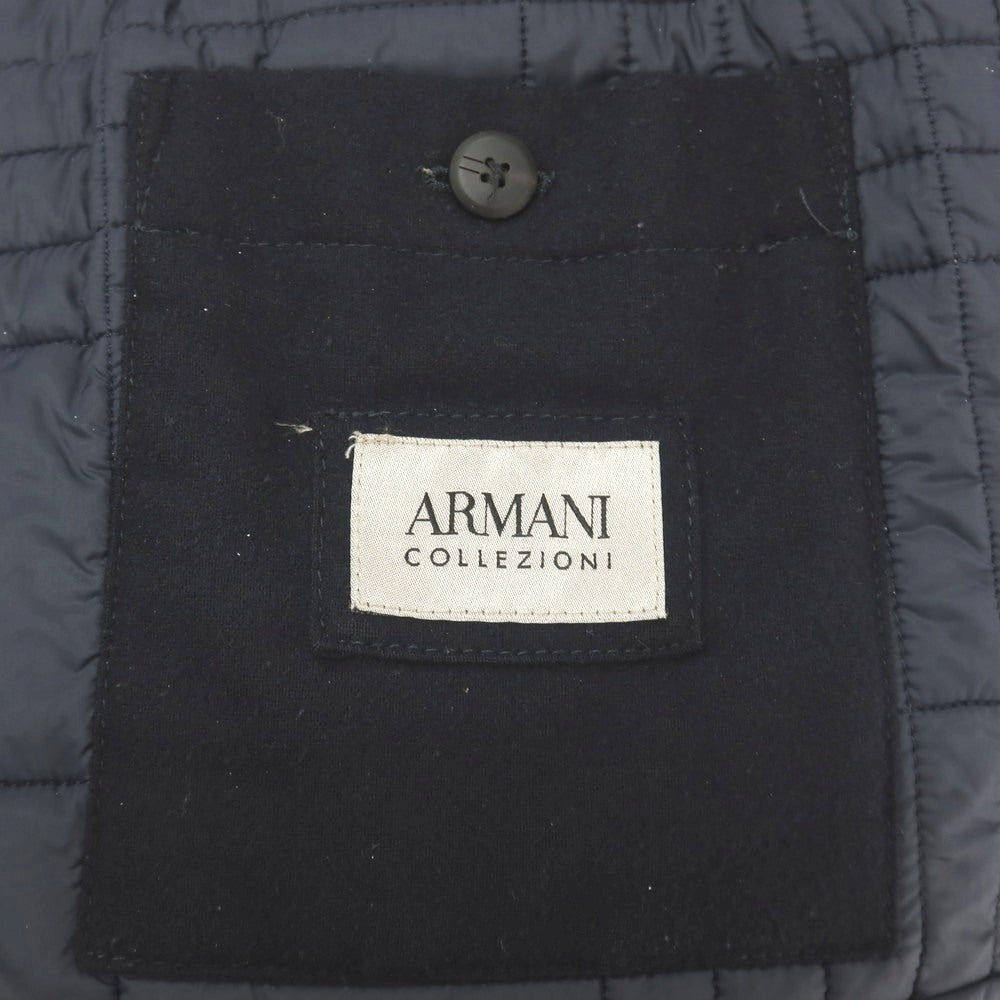 【中古】アルマーニ コレッツォーニ ARMANI COLLEZIONI ウール混 襟異素材切替 中綿キルティング カジュアルジャケット ネイビー【サイズ50】【 状態ランクC 】【 メンズ 】