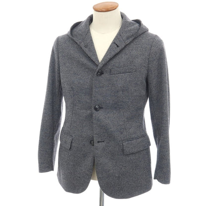 【中古】エンポリオ アルマーニ EMPORIO ARMANI ウール混 ハウンドトゥース 手裏剣千鳥 フード付き カジュアルジャケット グレーxネイビー【サイズ48】【 状態ランクB 】【 メンズ 】