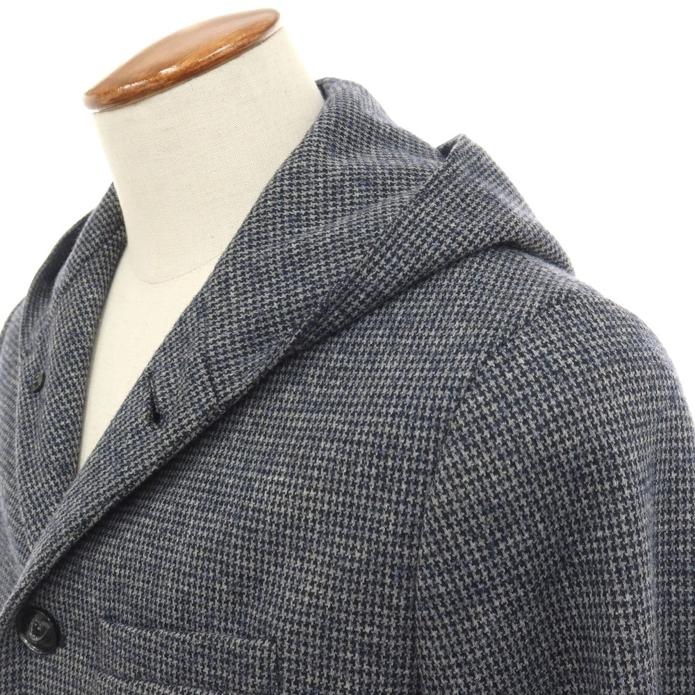 【中古】エンポリオ アルマーニ EMPORIO ARMANI ウール混 ハウンドトゥース 手裏剣千鳥 フード付き カジュアルジャケット グレーxネイビー【サイズ48】【 状態ランクB 】【 メンズ 】
