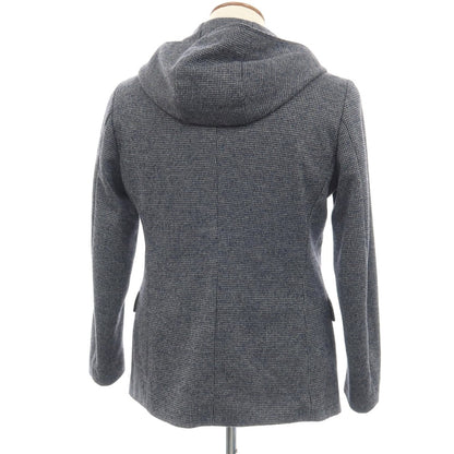 【中古】エンポリオ アルマーニ EMPORIO ARMANI ウール混 ハウンドトゥース 手裏剣千鳥 フード付き カジュアルジャケット グレーxネイビー【サイズ48】【 状態ランクB 】【 メンズ 】