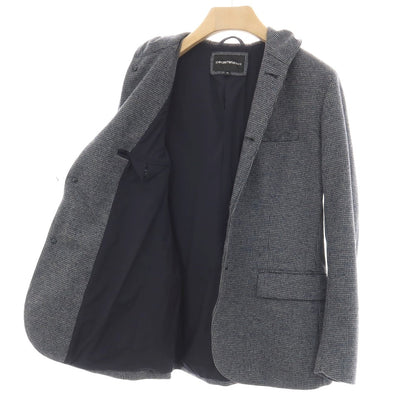 【中古】エンポリオ アルマーニ EMPORIO ARMANI ウール混 ハウンドトゥース 手裏剣千鳥 フード付き カジュアルジャケット グレーxネイビー【サイズ48】【 状態ランクB 】【 メンズ 】