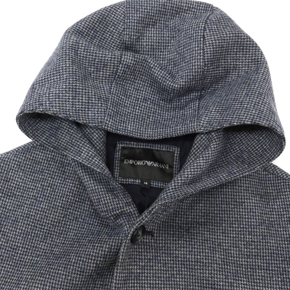 【中古】エンポリオ アルマーニ EMPORIO ARMANI ウール混 ハウンドトゥース 手裏剣千鳥 フード付き カジュアルジャケット グレーxネイビー【サイズ48】【 状態ランクB 】【 メンズ 】