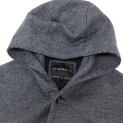 【中古】エンポリオ アルマーニ EMPORIO ARMANI ウール混 ハウンドトゥース 手裏剣千鳥 フード付き カジュアルジャケット グレーxネイビー【サイズ48】【 状態ランクB 】【 メンズ 】