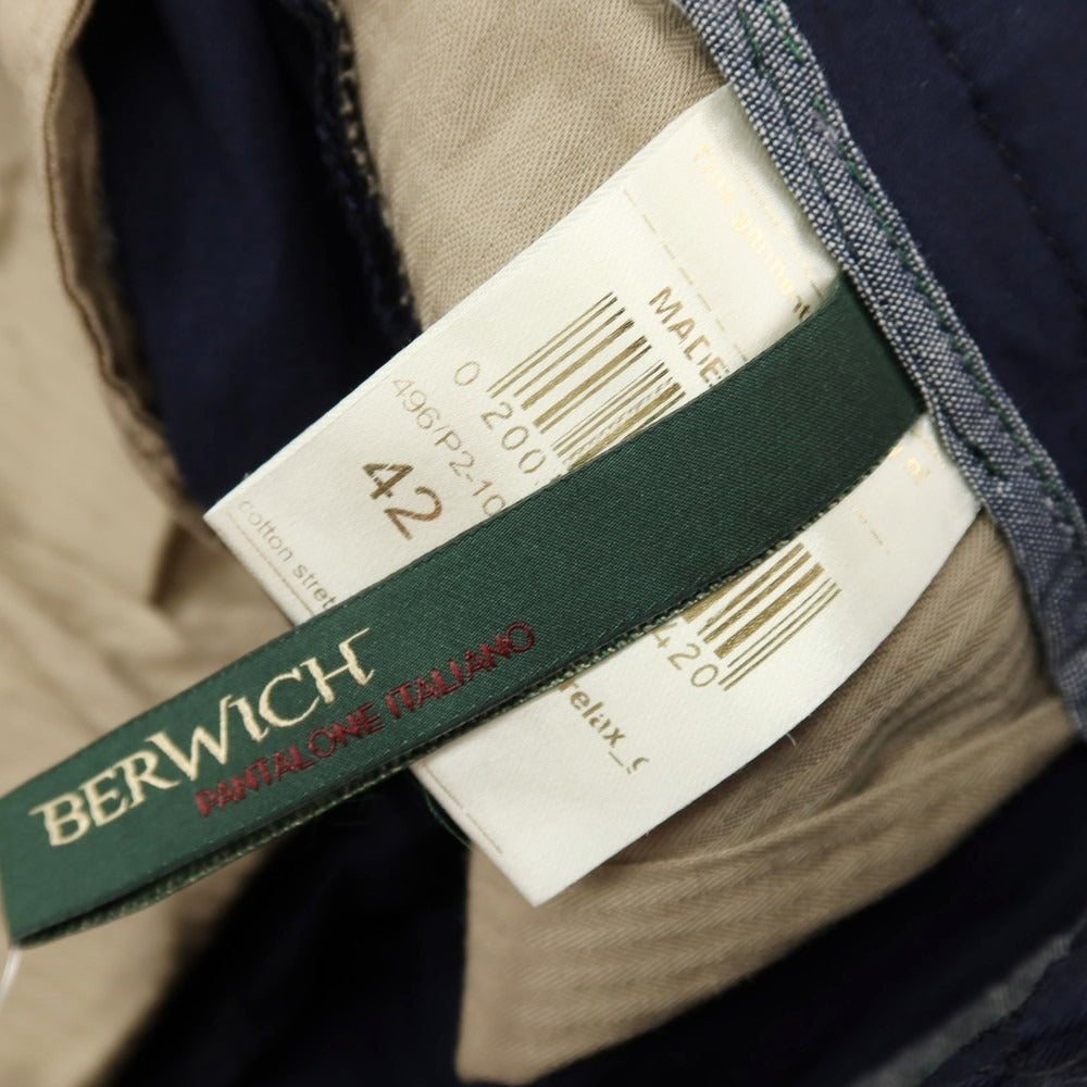【中古】ベルウィッチ BERWICH ストレッチ コットン イージースラックスパンツ ネイビー【サイズ42】【 状態ランクB 】【 メンズ 】