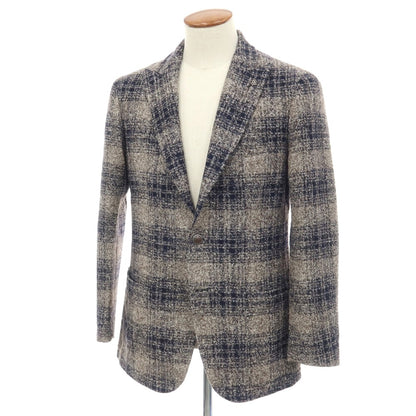 【中古】タリアトーレ TAGLIATORE ウールシルクポリエステル チェック 2B テーラードジャケット ベージュxネイビー【サイズ48】【 状態ランクA 】【 メンズ 】