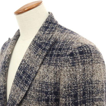 【中古】タリアトーレ TAGLIATORE ウールシルクポリエステル チェック 2B テーラードジャケット ベージュxネイビー【サイズ48】【 状態ランクA 】【 メンズ 】
