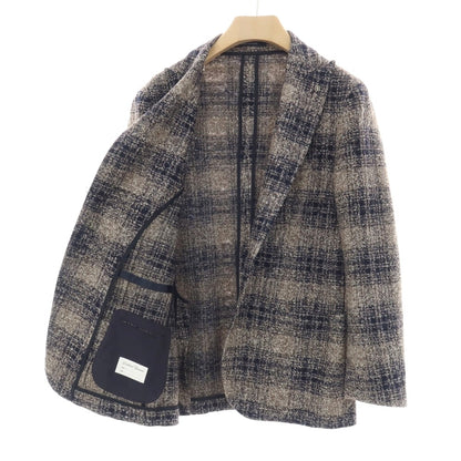 【中古】タリアトーレ TAGLIATORE ウールシルクポリエステル チェック 2B テーラードジャケット ベージュxネイビー【サイズ48】【 状態ランクA 】【 メンズ 】