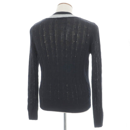 【中古】ミラショーン mila schon リネンコットン ケーブル編み Vネック プルオーバーニット ブラック【サイズ46】【 状態ランクA 】【 メンズ 】
