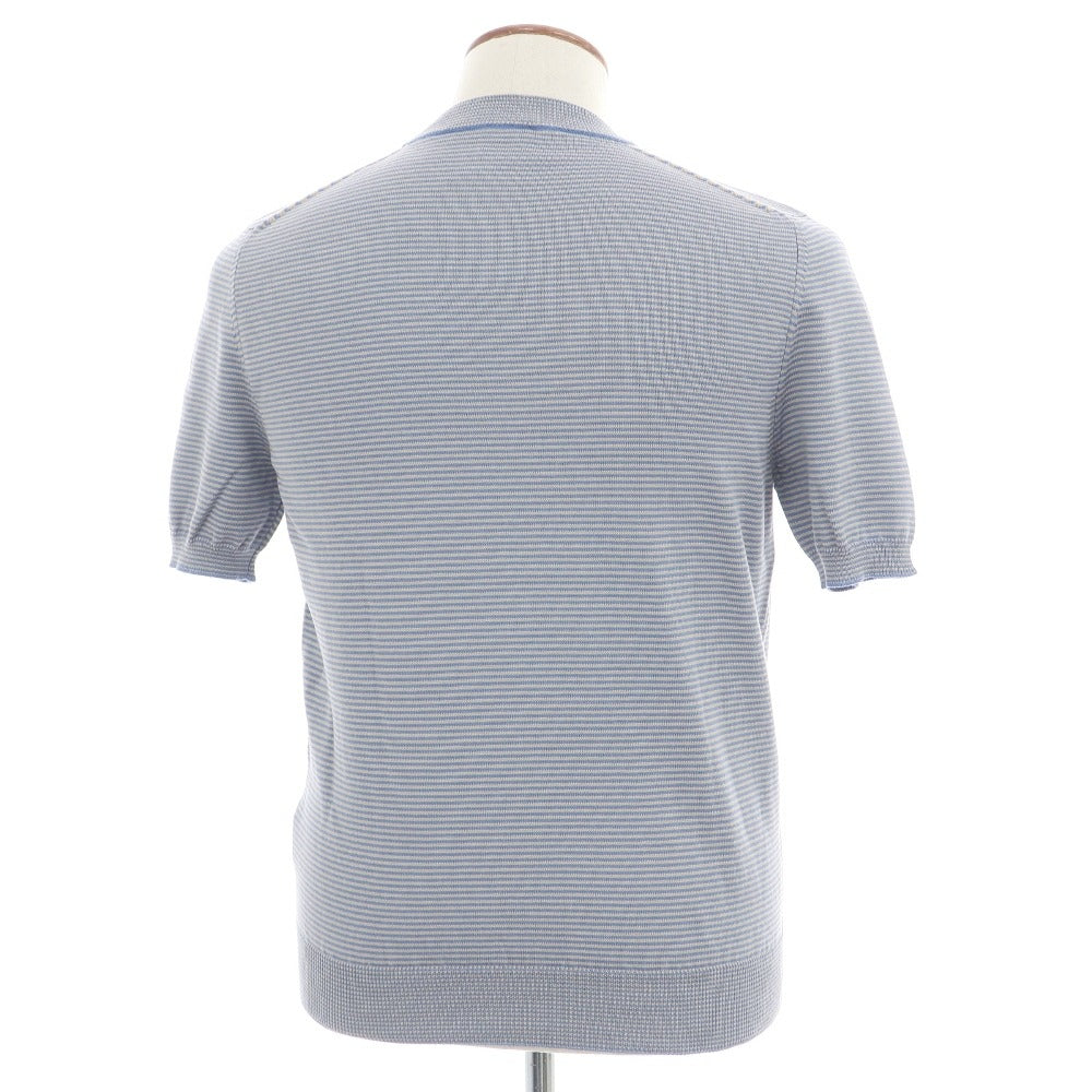 【中古】バフィー BAFY コットン ボーダー 半袖 プルオーバーニット ライトパープルxベージュ【サイズ46】【 状態ランクA 】【 メンズ 】