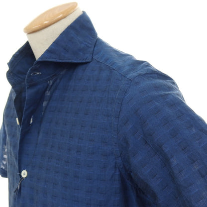 【中古】ジャンネット giannetto コットン チェック ホリゾンタルカラー 半袖シャツ ブルー【サイズ38】【 状態ランクB 】【 メンズ 】