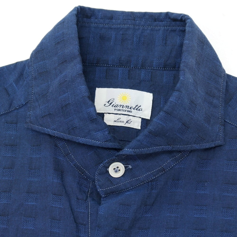 【中古】ジャンネット giannetto コットン チェック ホリゾンタルカラー 半袖シャツ ブルー【サイズ38】【 状態ランクB 】【 メンズ 】