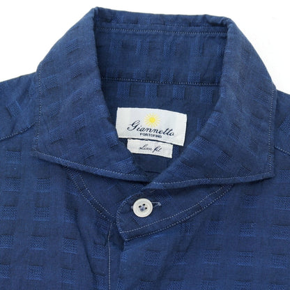 【中古】ジャンネット giannetto コットン チェック ホリゾンタルカラー 半袖シャツ ブルー【サイズ38】【 状態ランクB 】【 メンズ 】